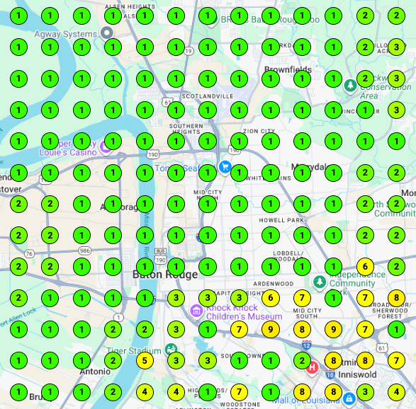 Local search grid for appliance repair in Baton Rouge, LA result after doing local SEO work