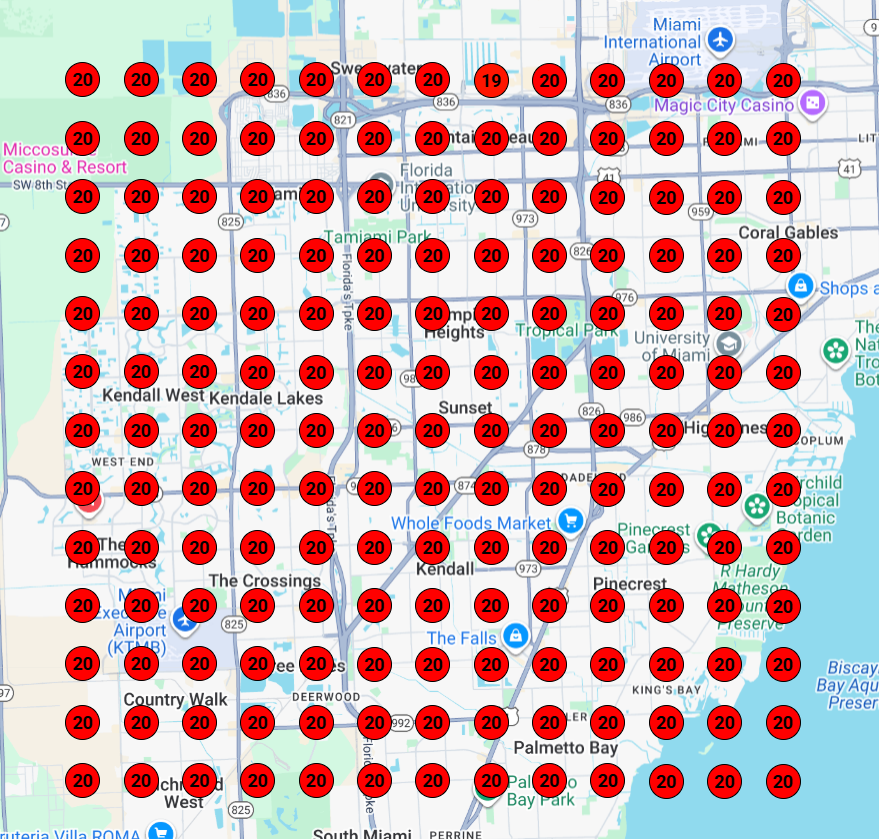 Miami solar company local search grid before SEO and GBP optimization