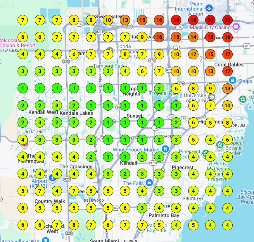 Miami solar company local search grid after SEO and GBP optimization